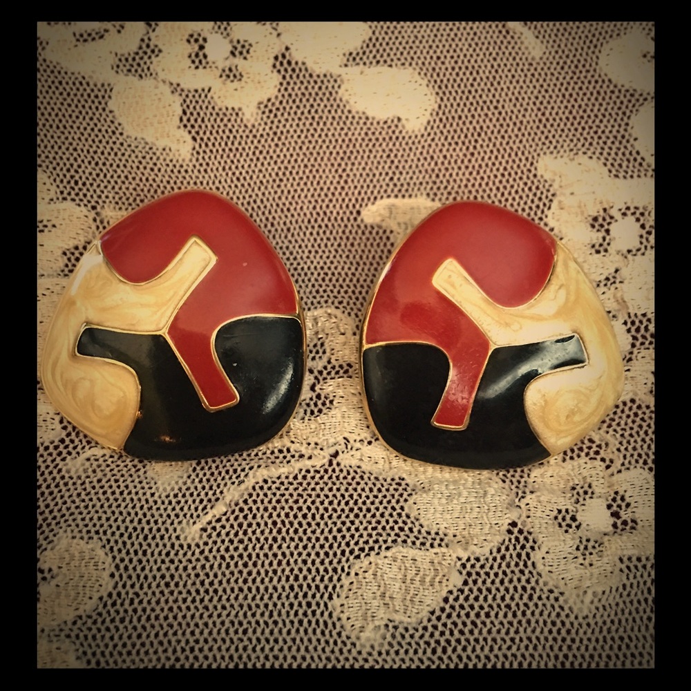 Vintage Monet Enamel Swirl Earrings